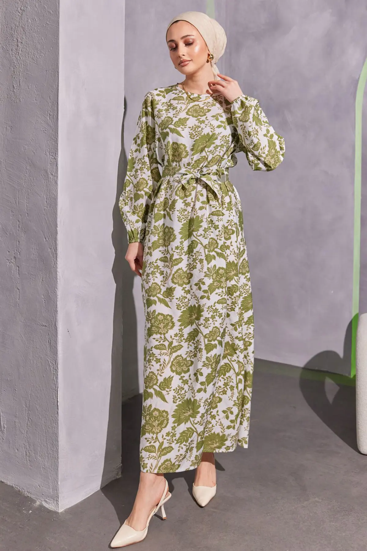 Floral Patterned Hijab Dress-detail