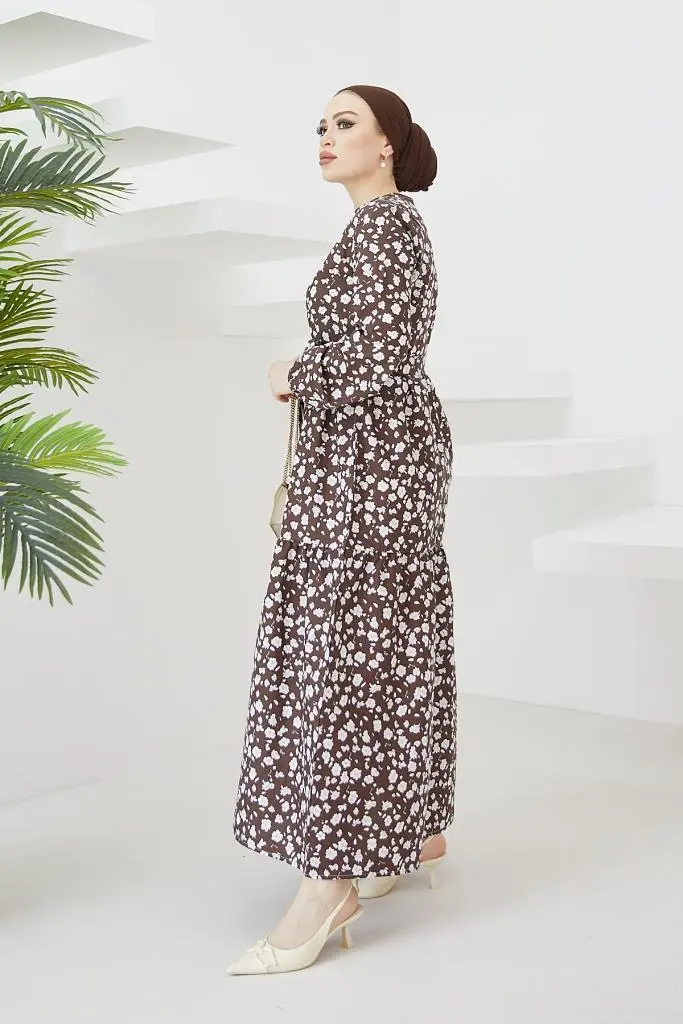 400 Papatya Desen Elbise Kahve-detail