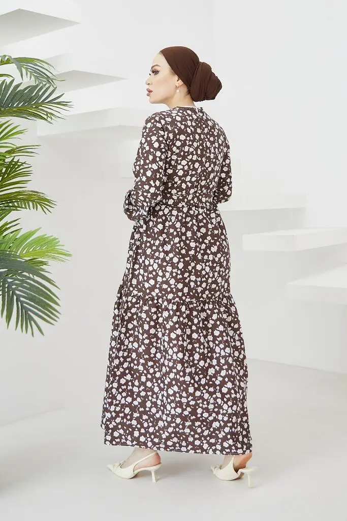 400 Papatya Desen Elbise Kahve-detail