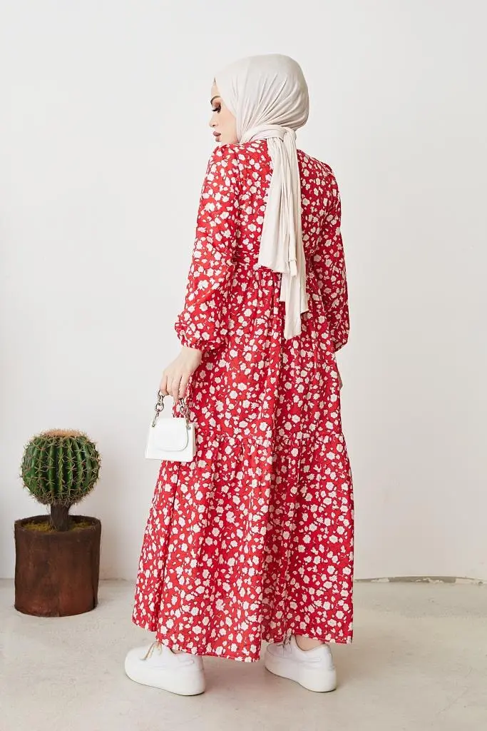 400 Papatya Desen Elbise Kırmızı-detail