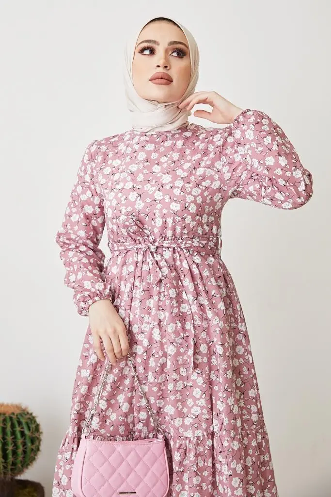 400 Papatya Desen Elbise Pembe-detail