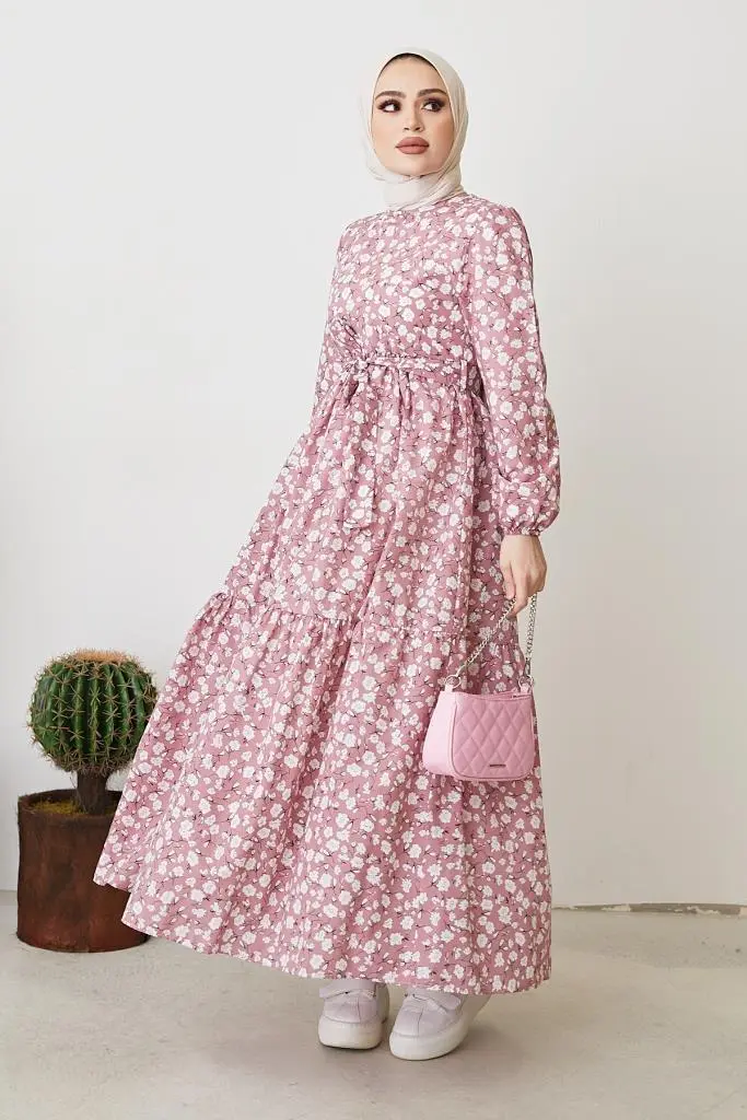 400 Papatya Desen Elbise Pembe-detail