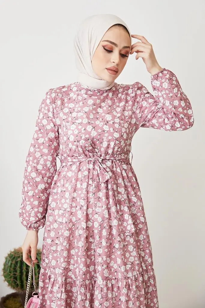 400 Papatya Desen Elbise Pembe-detail