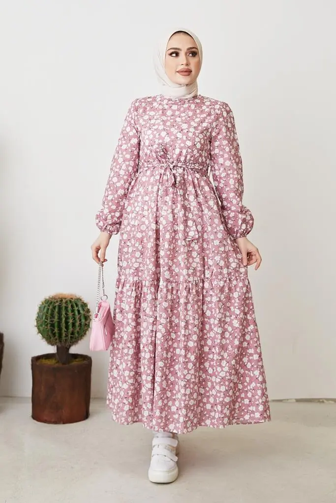 400 Papatya Desen Elbise Pembe-detail