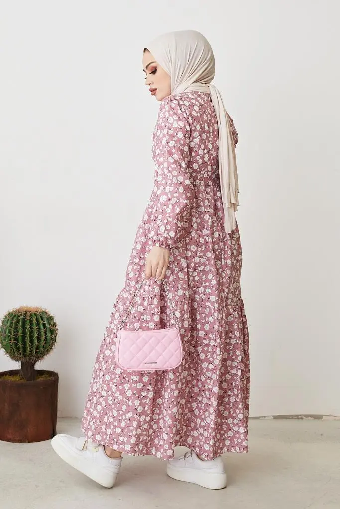 400 Papatya Desen Elbise Pembe-detail