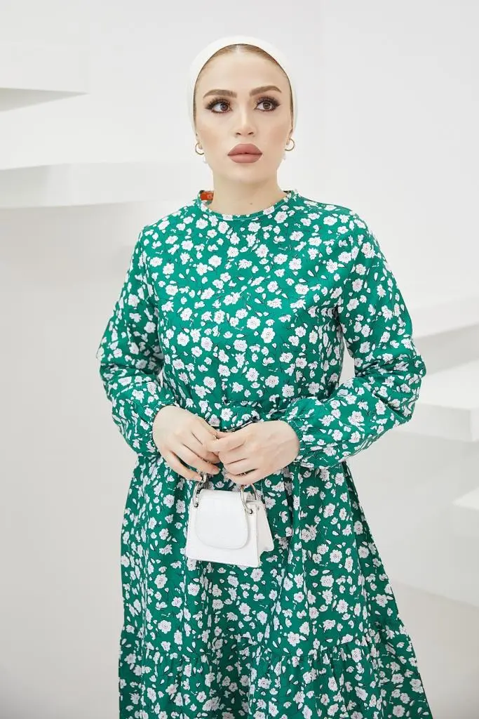 400 Papatya Desen Elbise Yeşil-detail