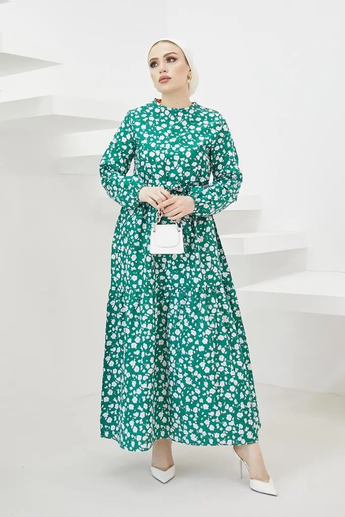 400 Papatya Desen Elbise Yeşil-detail