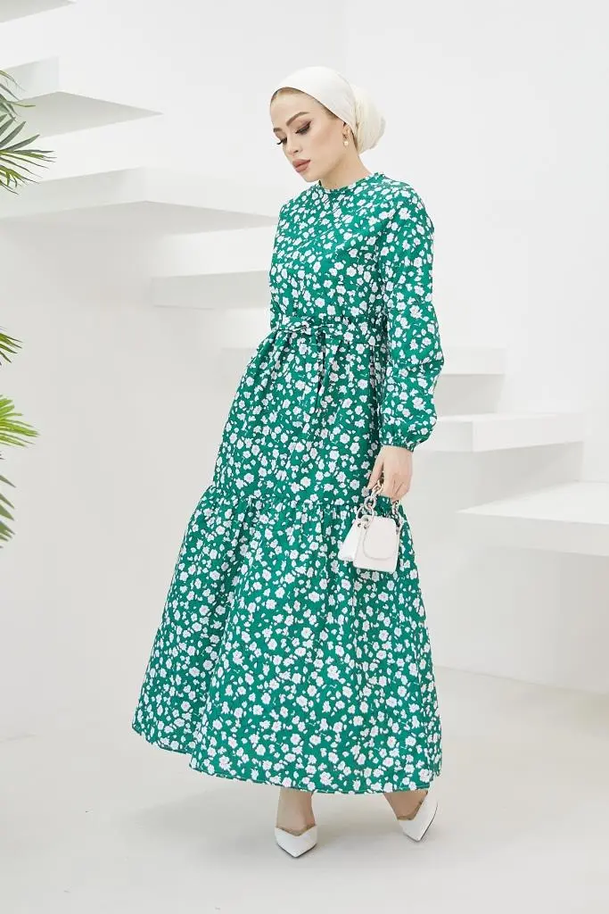 400 Papatya Desen Elbise Yeşil-detail