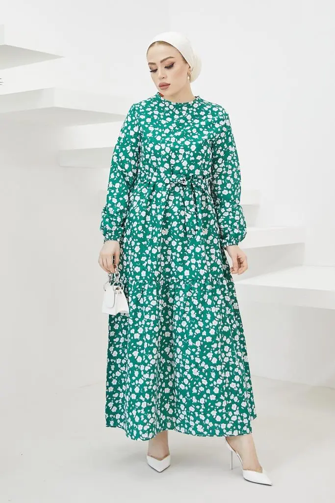 400 Papatya Desen Elbise Yeşil-detail