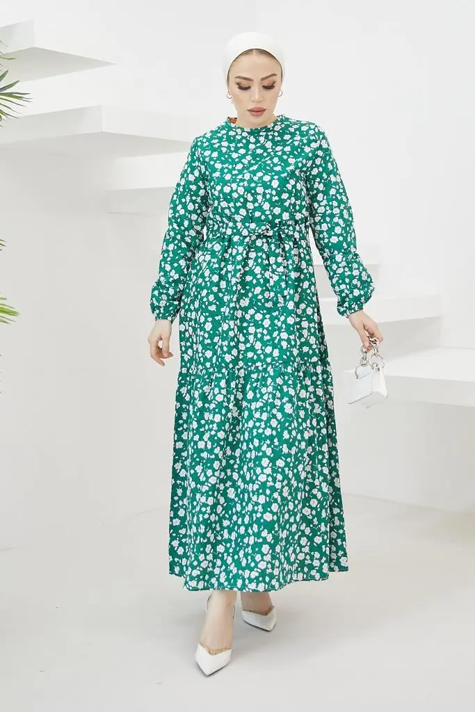 400 Papatya Desen Elbise Yeşil-detail