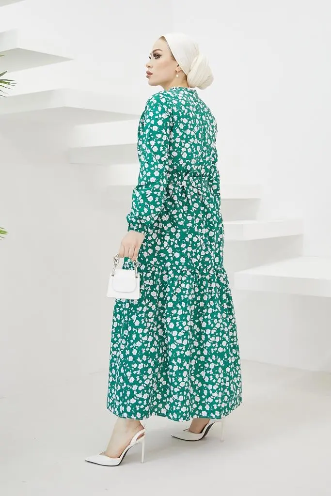 400 Papatya Desen Elbise Yeşil-detail