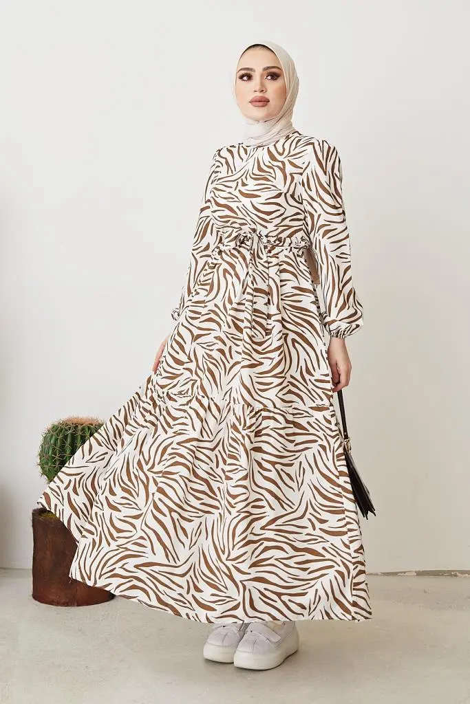 Brown Pattern Design Daily Dress-detail