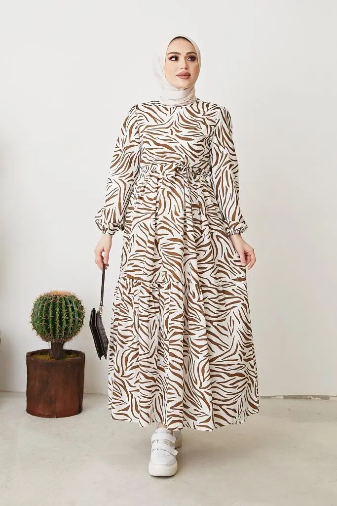 Brown Pattern Design Daily Dress-detail