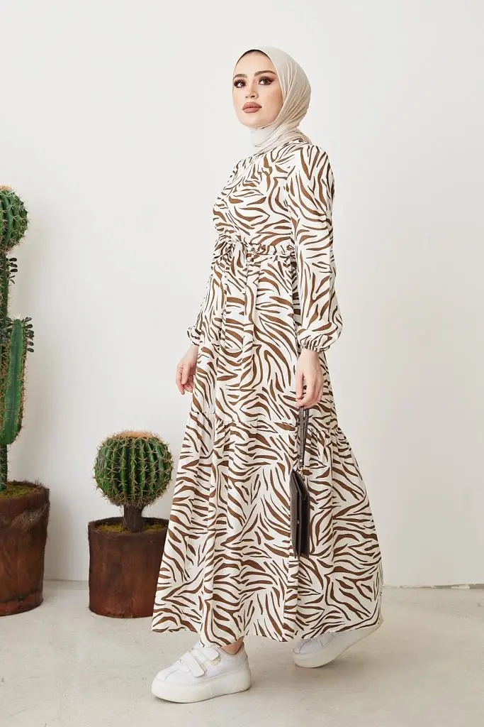 Brown Pattern Design Daily Dress-detail