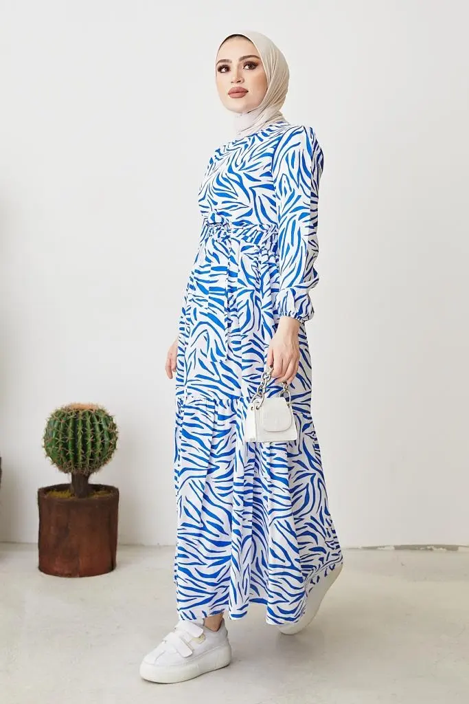 Blue Pattern Design Daily Dress-detail