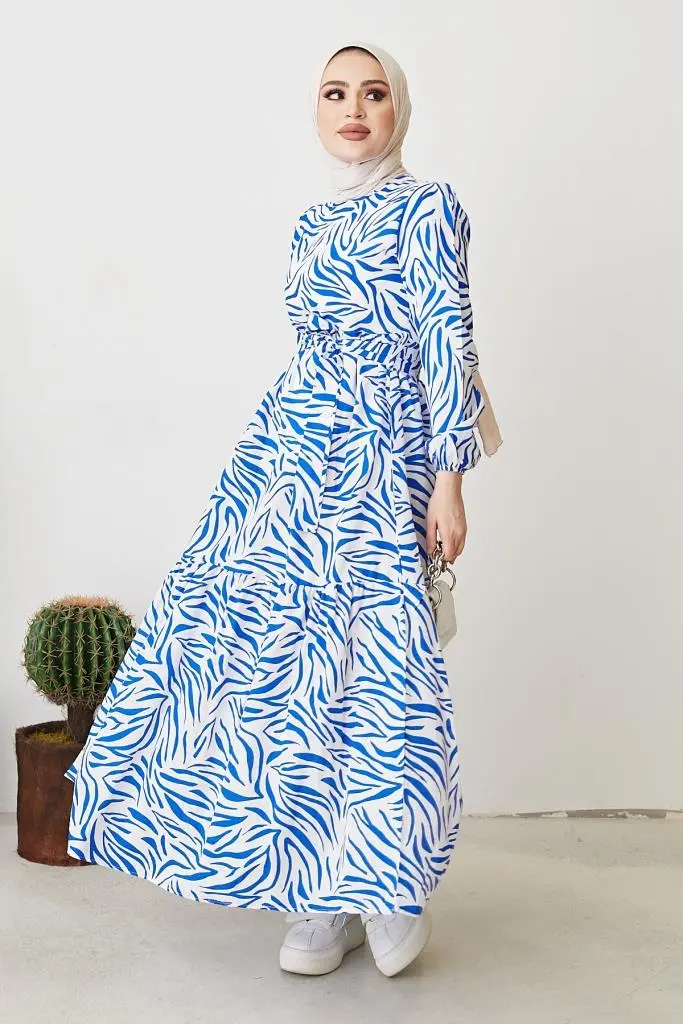 Blue Pattern Design Daily Dress-detail