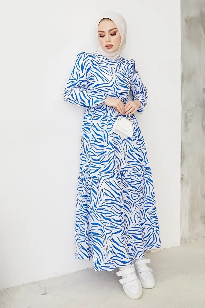 Blue Pattern Design Daily Dress-detail