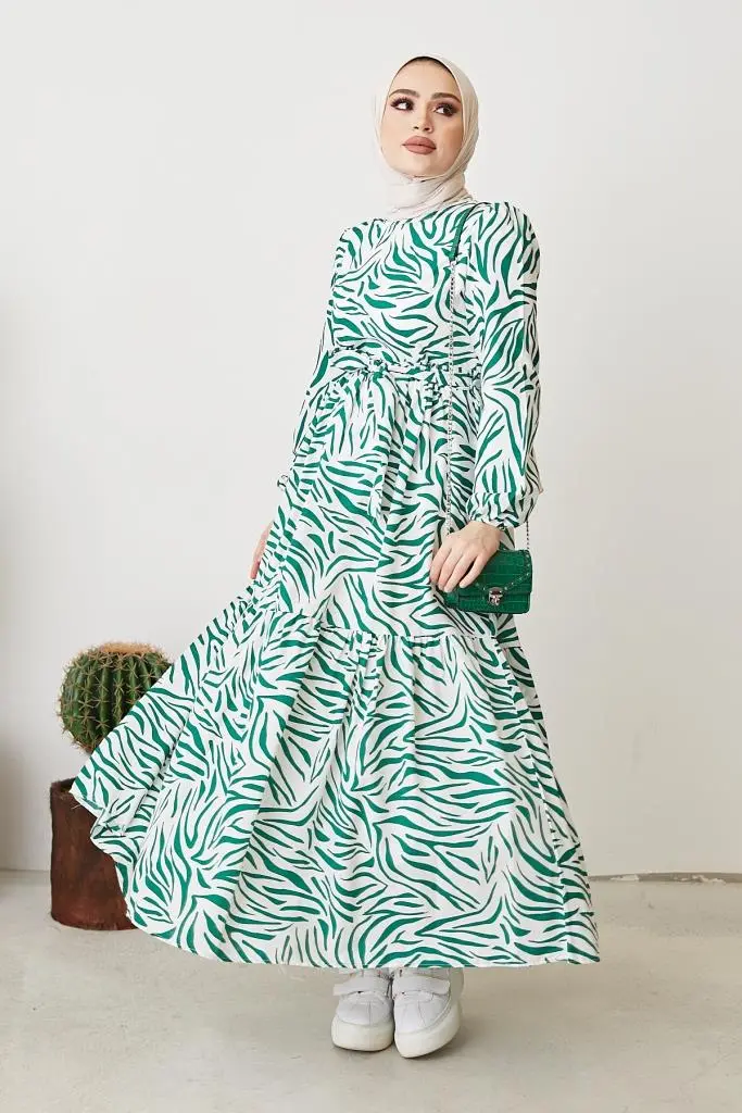 Green Pattern Design Daily Dress-detail