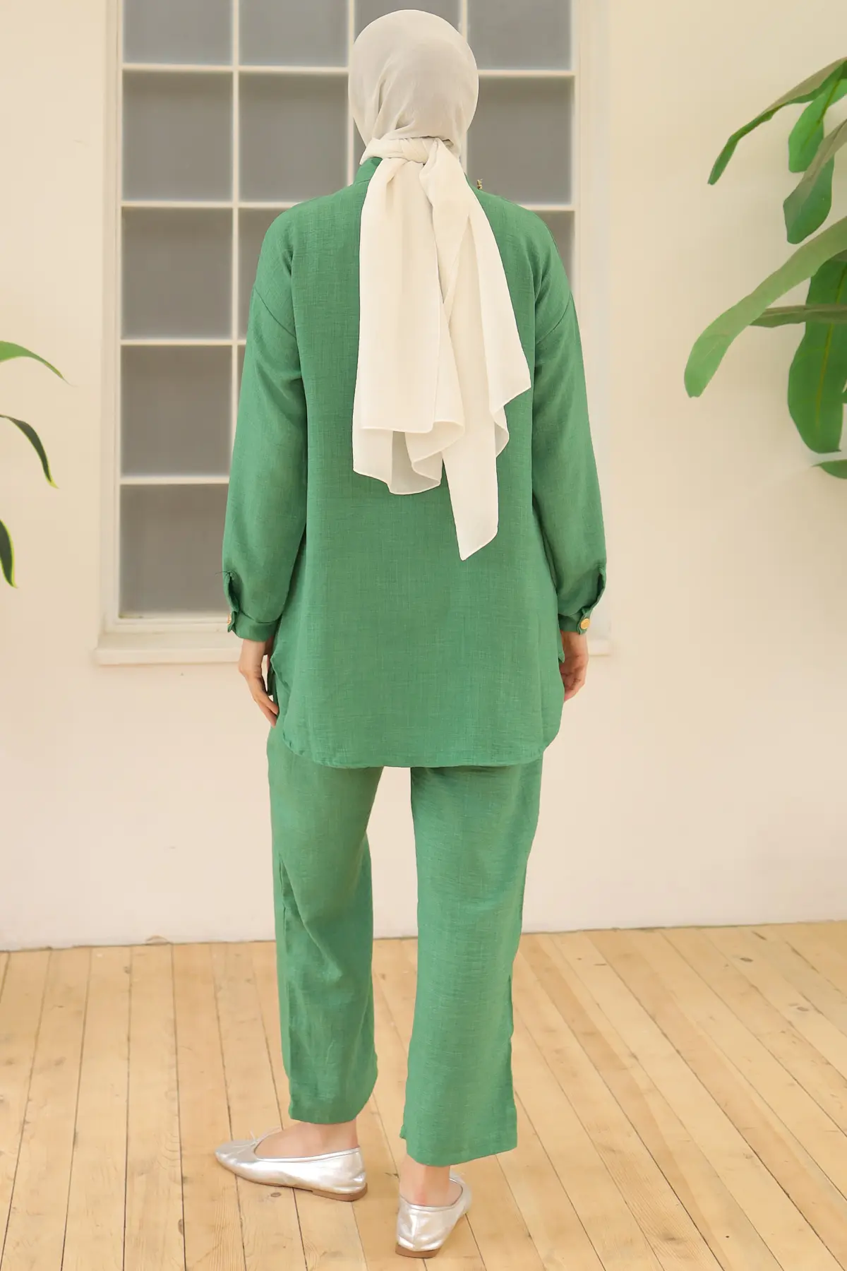 4015 Düğme Detaylı Aksesuarlı İkili Takım Yeşil-detail