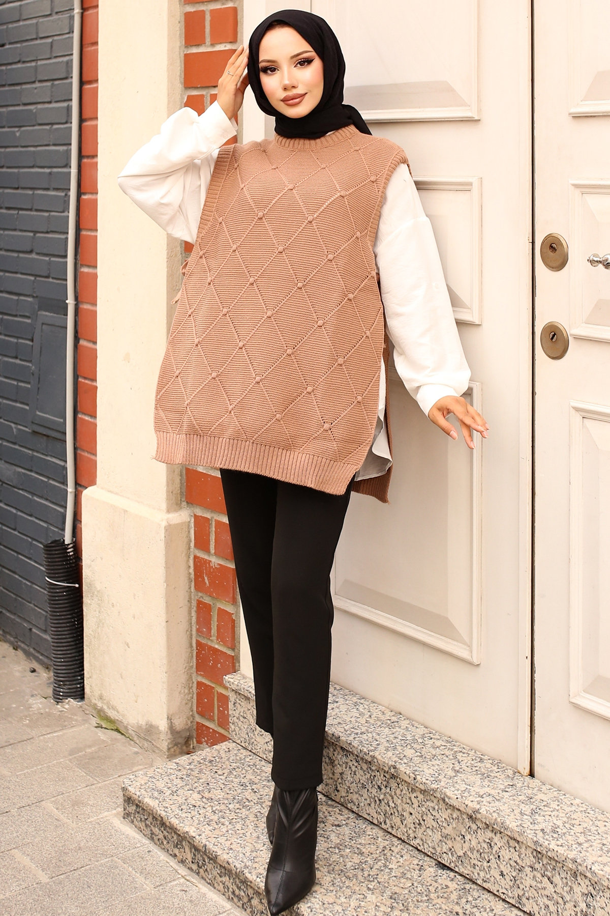 Diamond Patterned Sweater With Side Ties