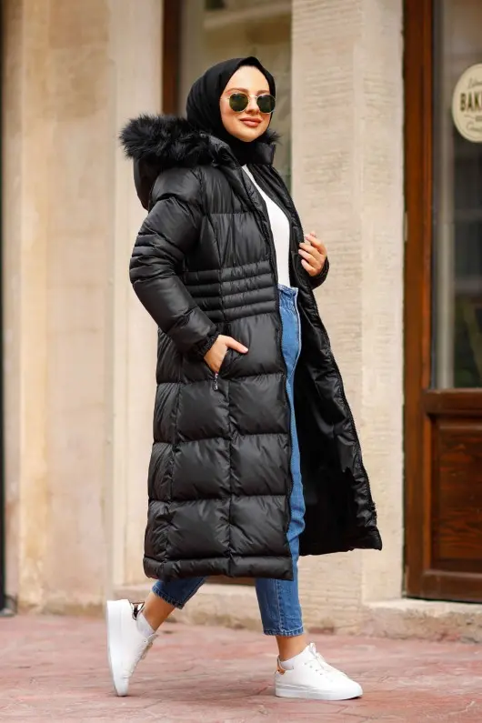 Long Inflatable Coat Black-detail