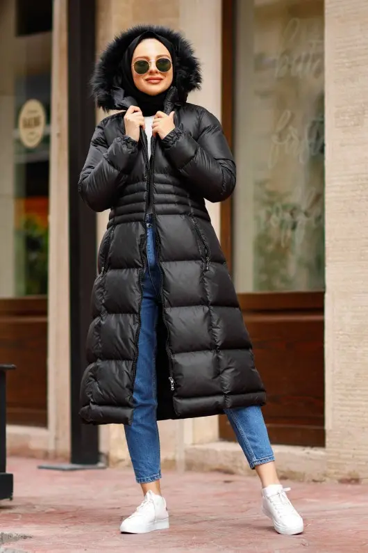 Long Inflatable Coat Black-detail