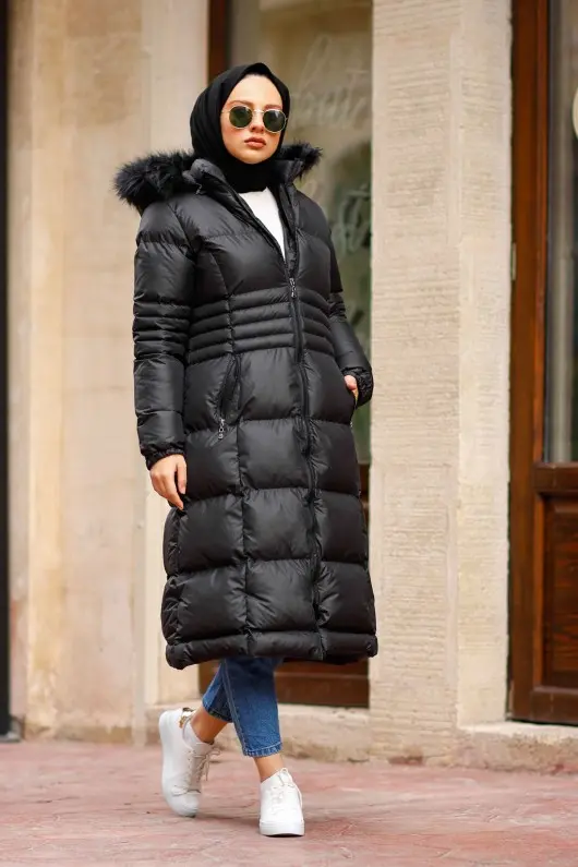 Long Inflatable Coat Black-detail