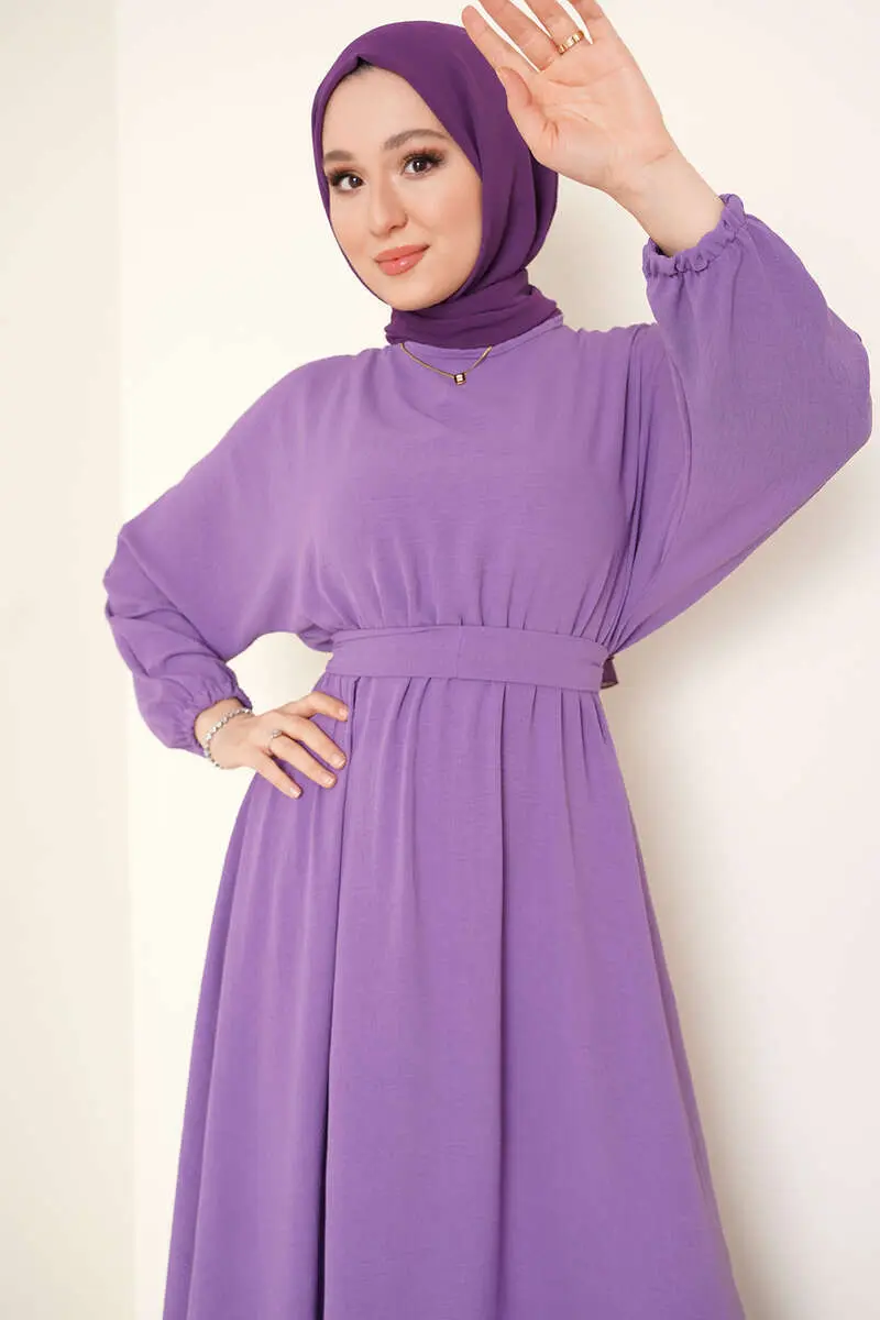 424-1aerobin Tesettür Elbise Açık Lila-detail