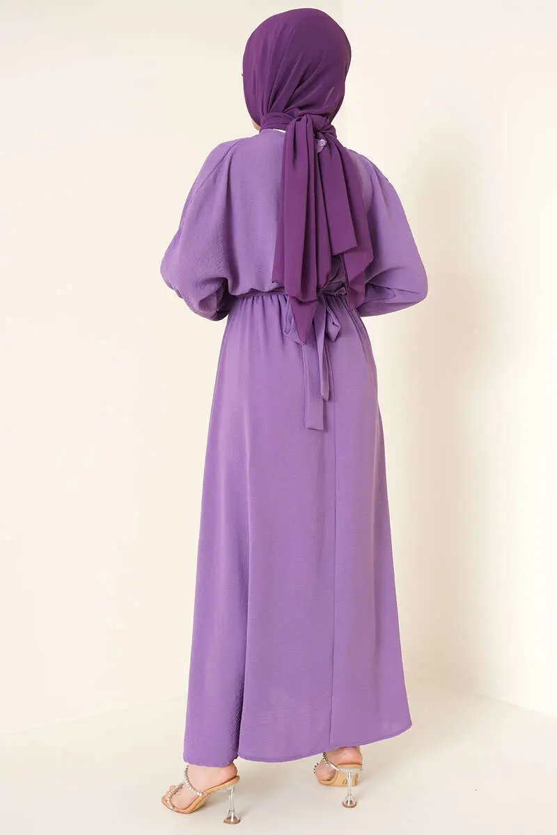 424-1aerobin Tesettür Elbise Açık Lila-detail
