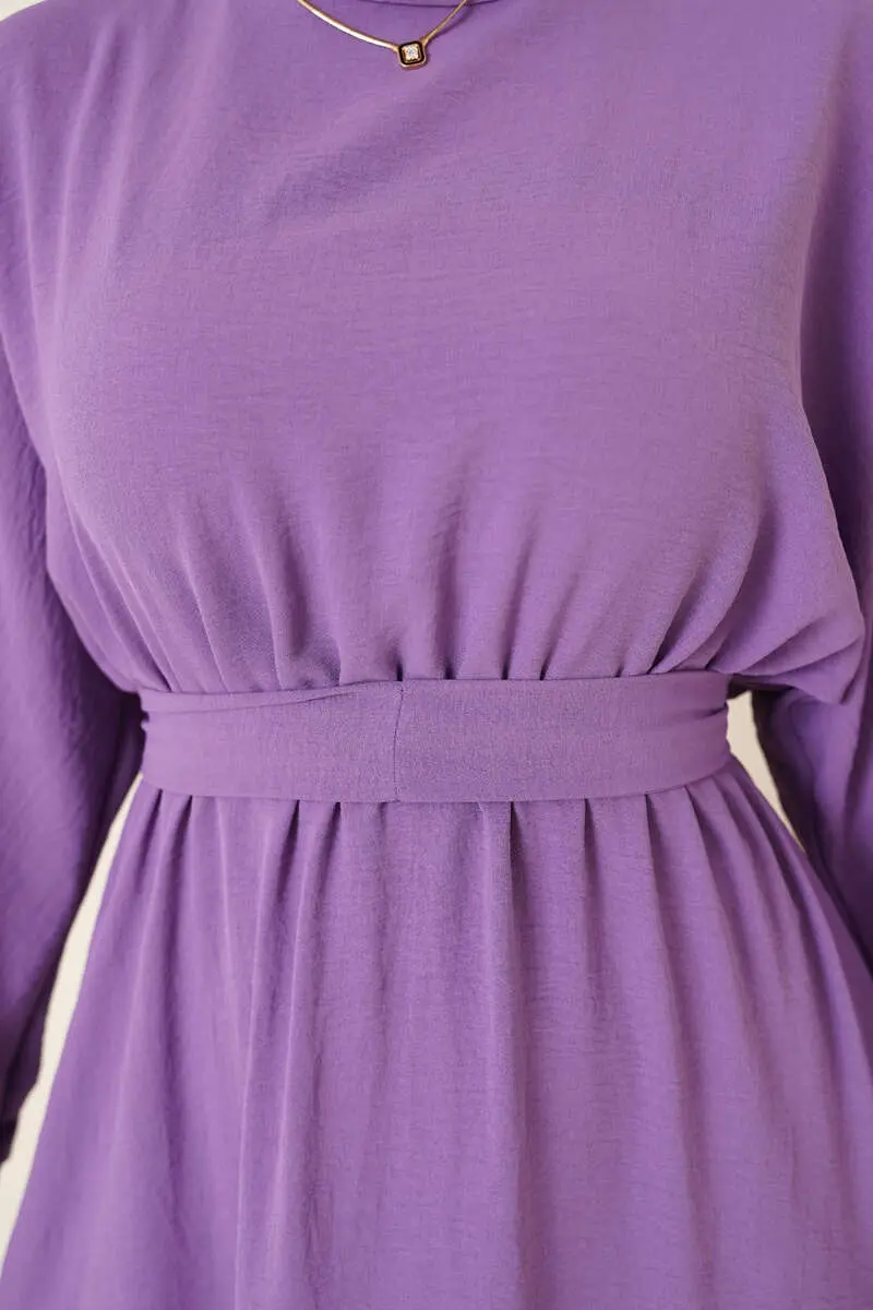 424-1aerobin Tesettür Elbise Açık Lila-detail