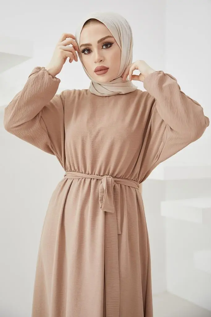 424-1aerobin Tesettür Elbise Bej-detail