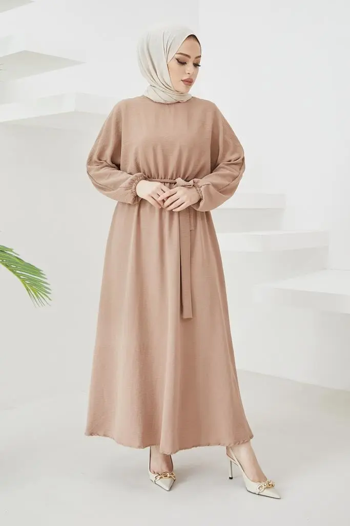 424-1aerobin Tesettür Elbise Bej-detail