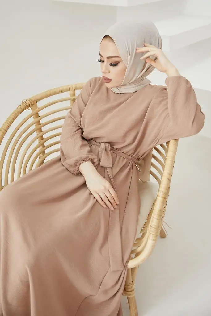 424-1aerobin Tesettür Elbise Bej-detail