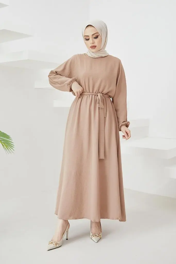 424-1aerobin Tesettür Elbise Bej-detail