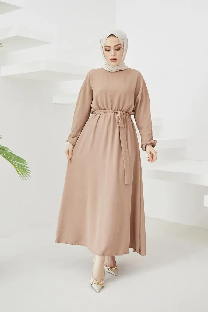424-1aerobin Tesettür Elbise Bej-detail