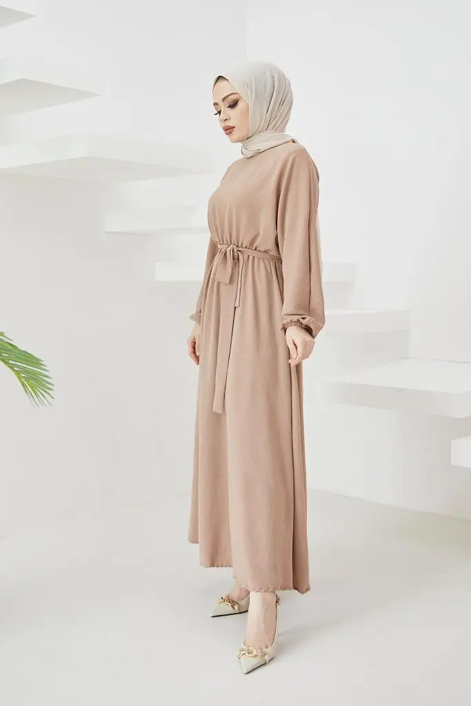 424-1aerobin Tesettür Elbise Bej-detail