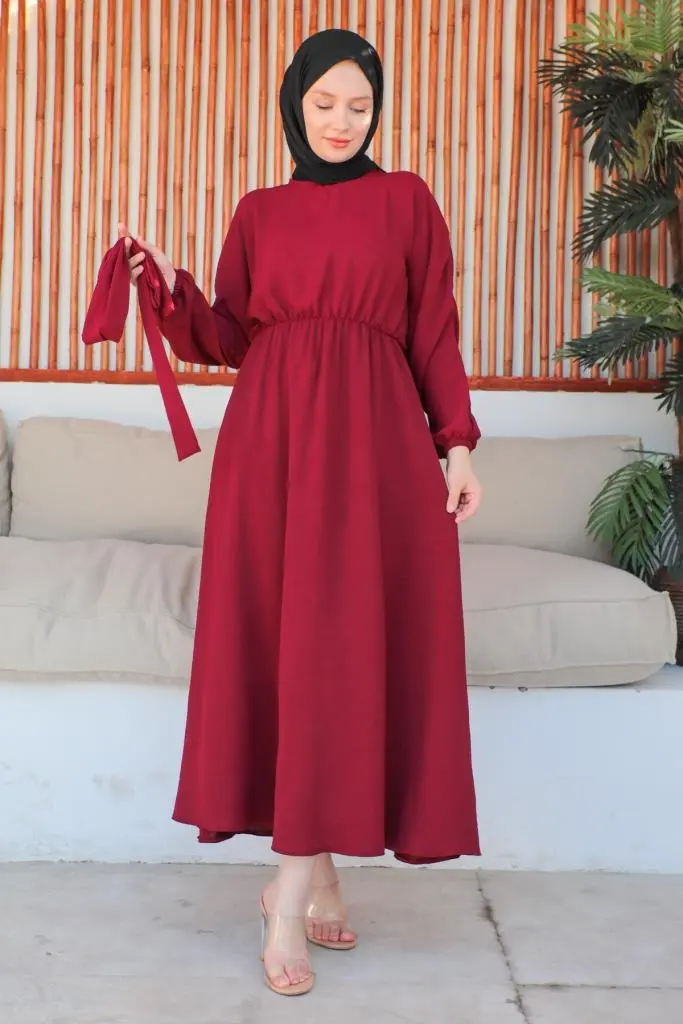 424-1aerobin Tesettür Elbise Bordo-detail
