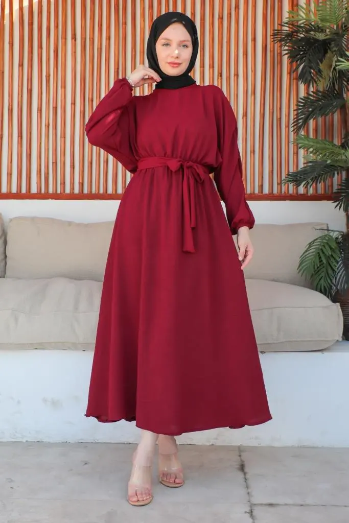 424-1aerobin Tesettür Elbise Bordo-detail