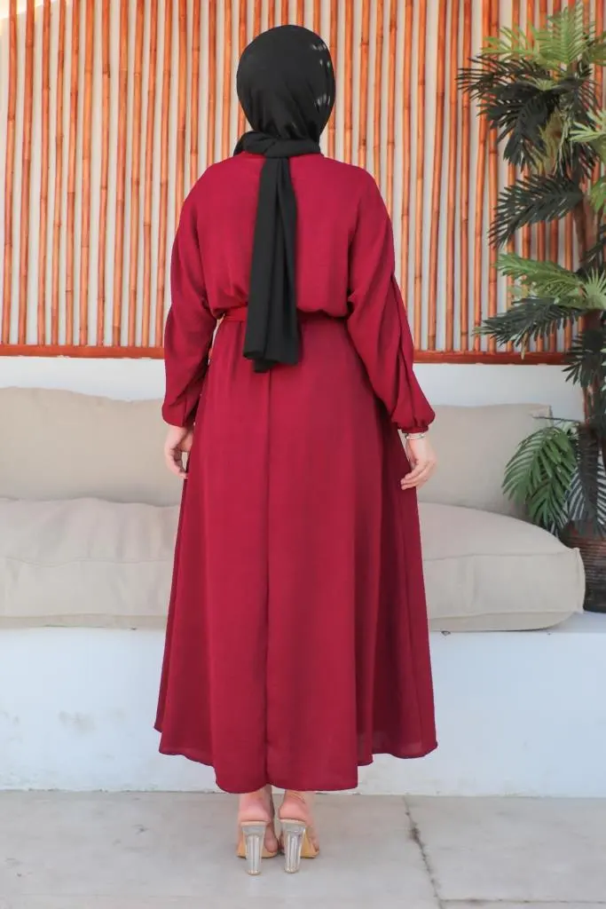 424-1aerobin Tesettür Elbise Bordo-detail