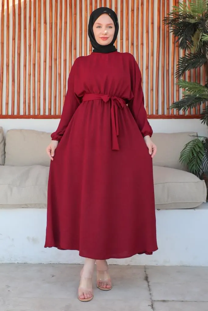 424-1aerobin Tesettür Elbise Bordo-detail