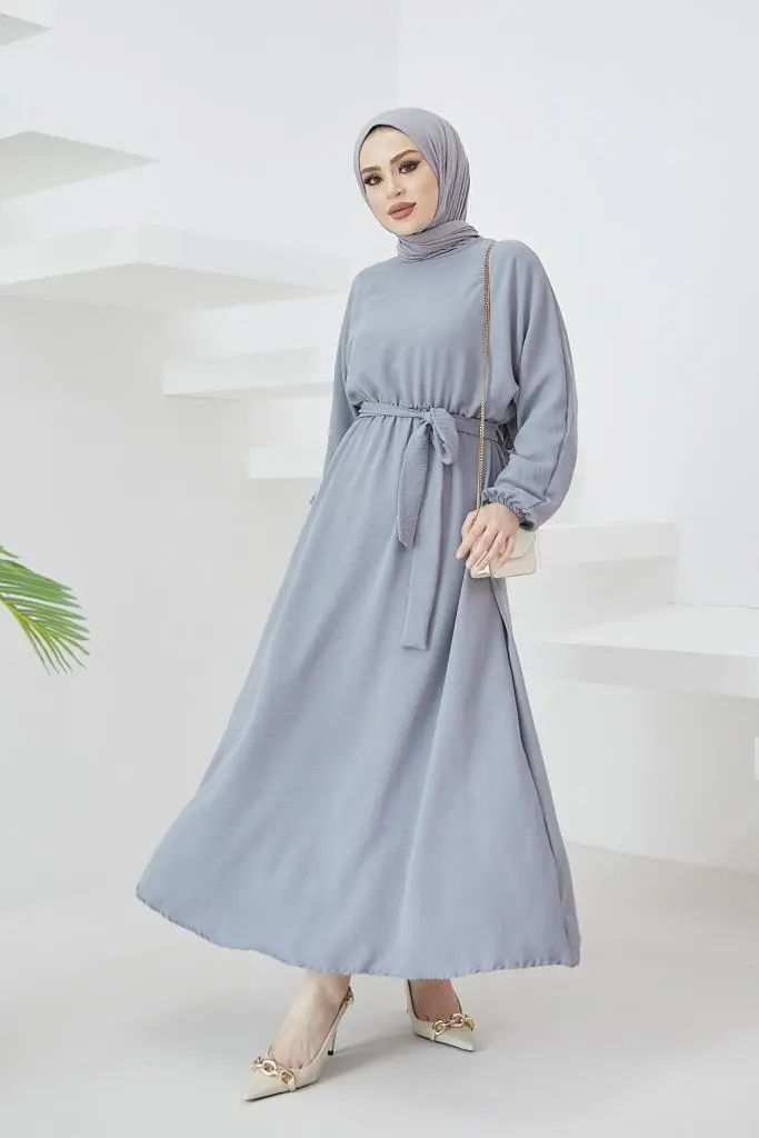 424-1aerobin Tesettür Elbise Gri-detail