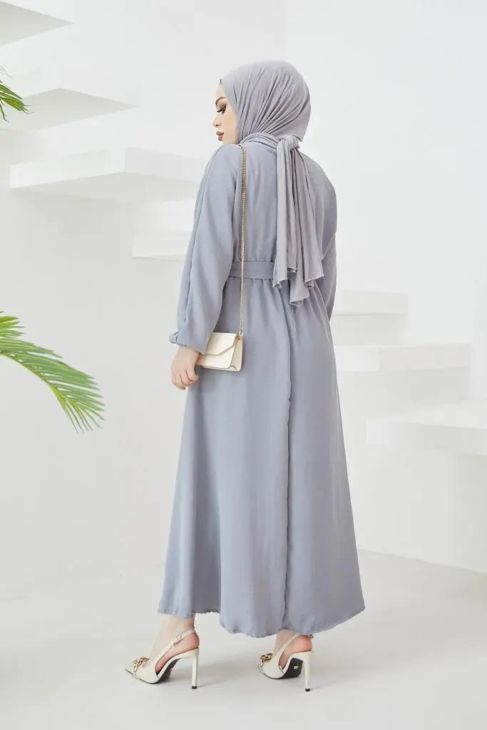 424-1aerobin Tesettür Elbise Gri-detail