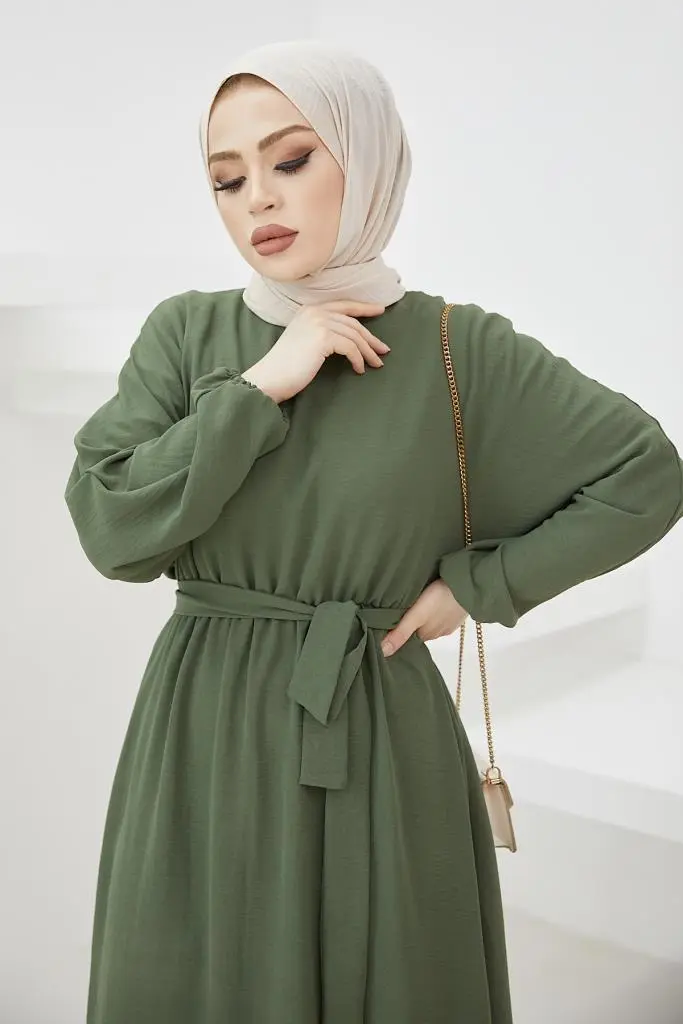 424-1aerobin Tesettür Elbise Haki-detail