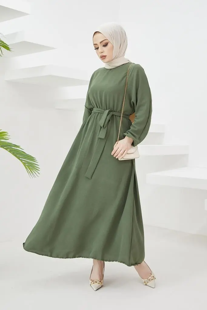 424-1aerobin Tesettür Elbise Haki-detail