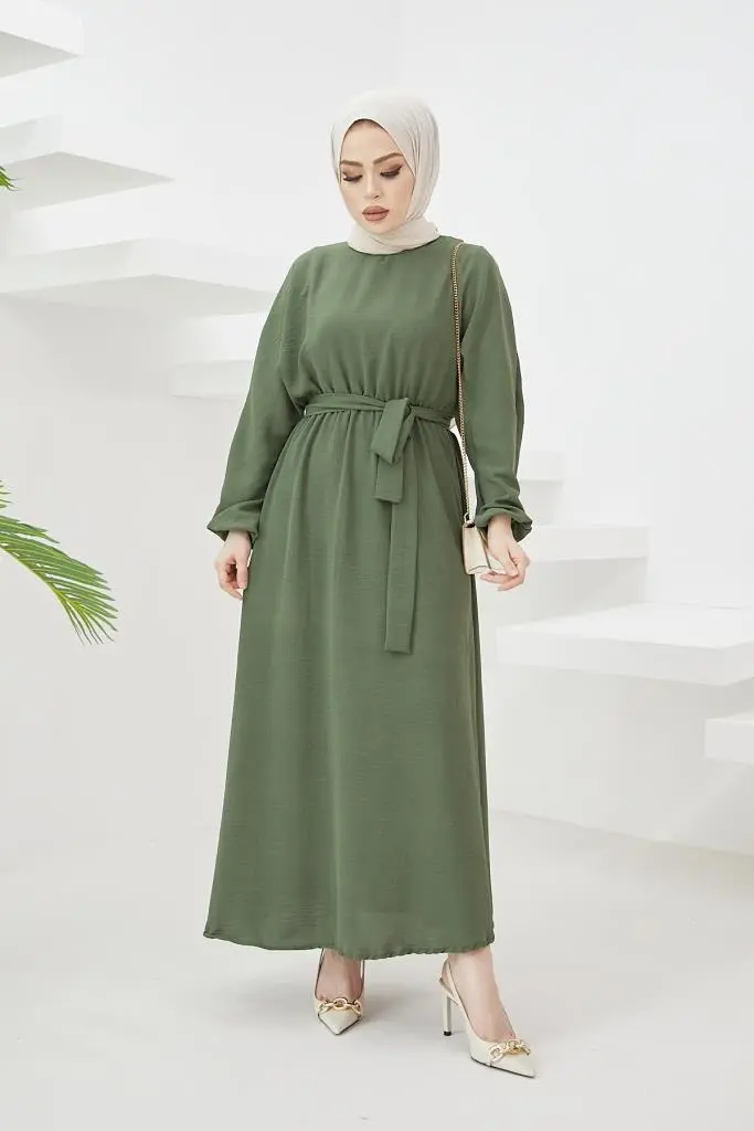 424-1aerobin Tesettür Elbise Haki-detail
