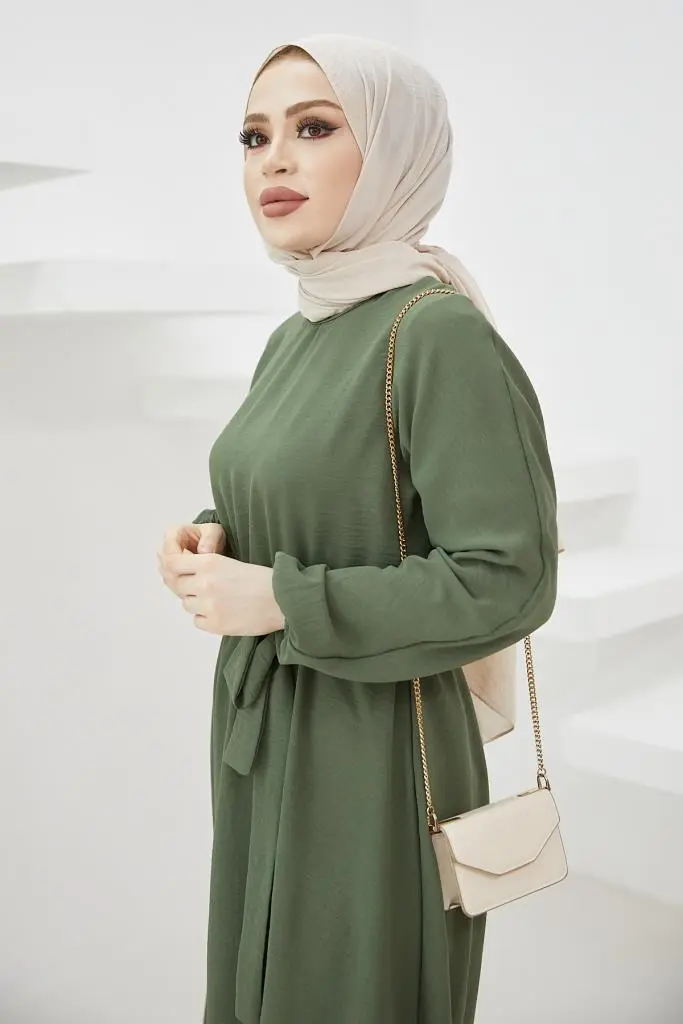 424-1aerobin Tesettür Elbise Haki-detail