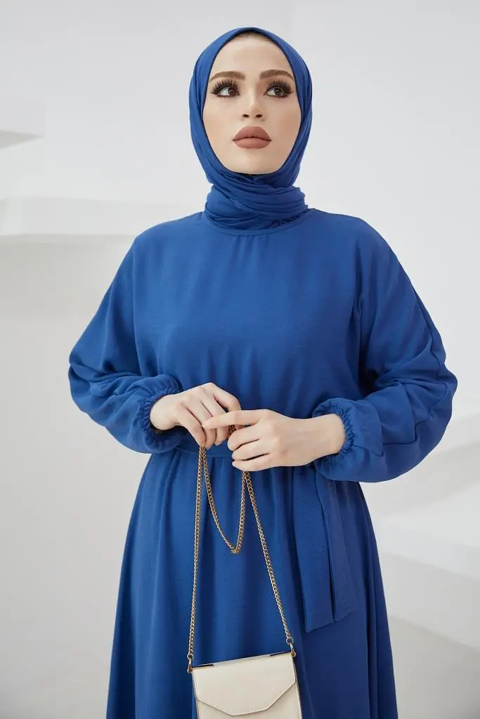 424-1aerobin Tesettür Elbise İndigo-detail