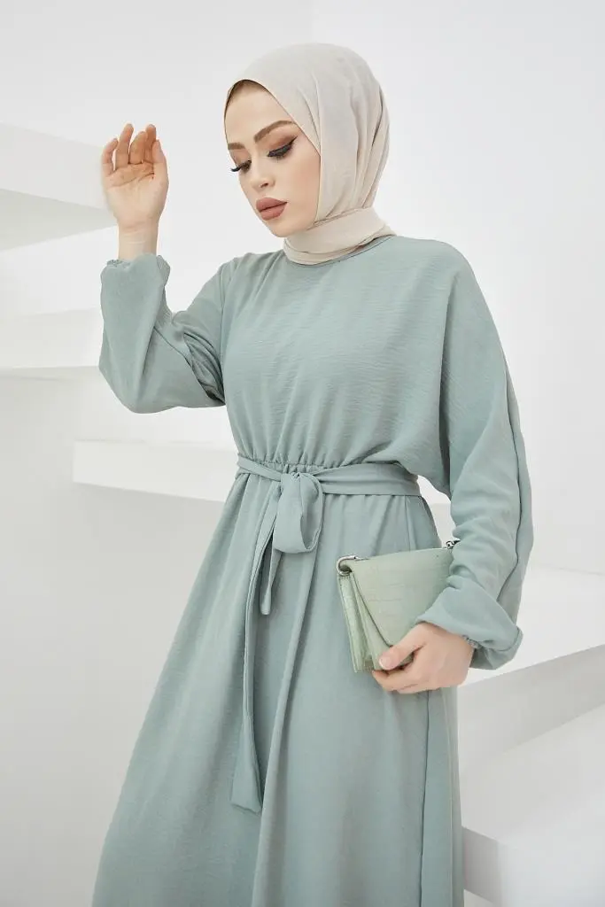 424-1aerobin Tesettür Elbise Mint-detail