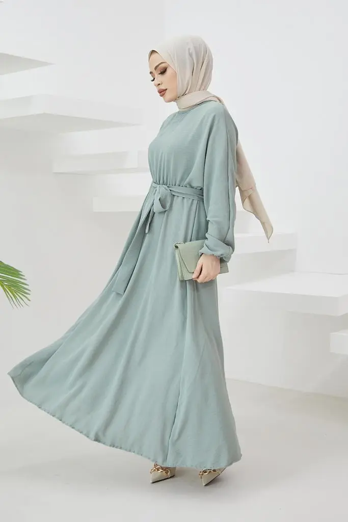 424-1aerobin Tesettür Elbise Mint-detail
