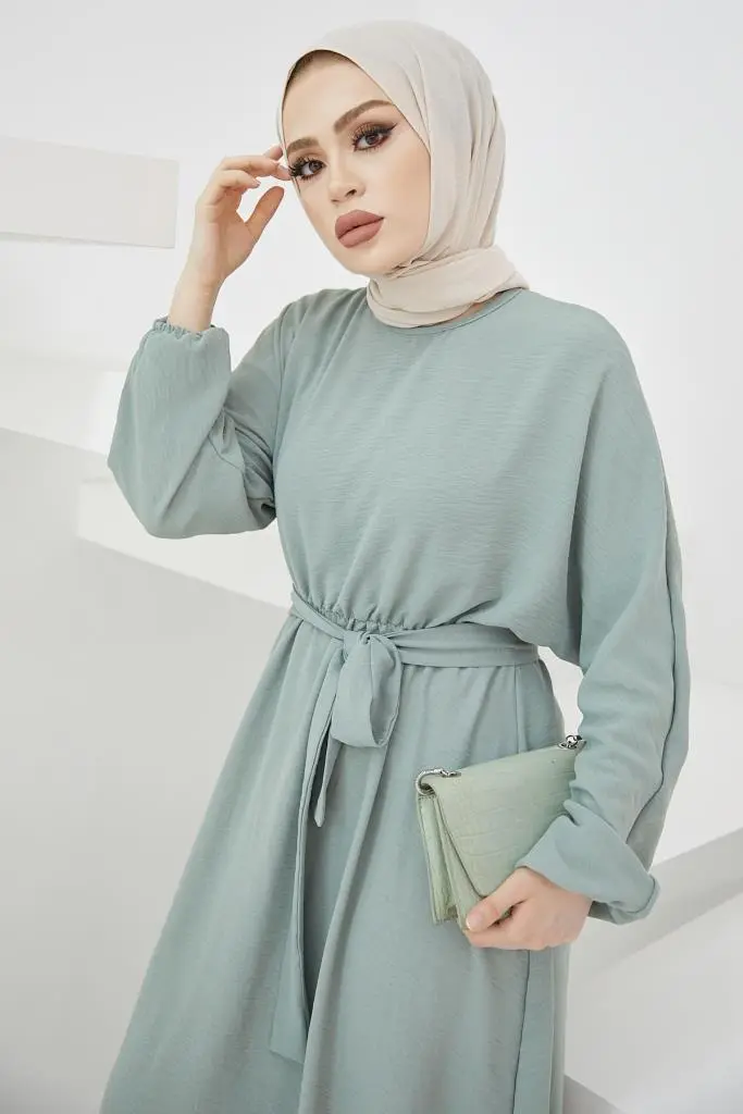 424-1aerobin Tesettür Elbise Mint-detail